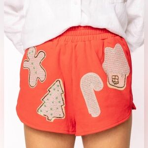 Queen of Sparkles Red Fuzzy Christmas Cookie Shorts Size XL Sequined Holiday
